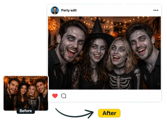 Usecase 2 Group Party Photo Before After Halloween Edit